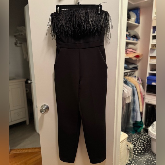 SAYLOR Black Jumpsuit with Feather Accent - Picture 1 of 5